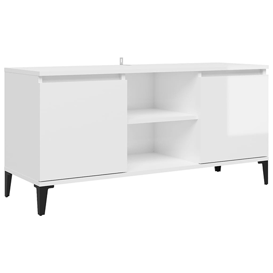 Usra High Gloss TV Stand With 2 Doors And Shelf In White_4