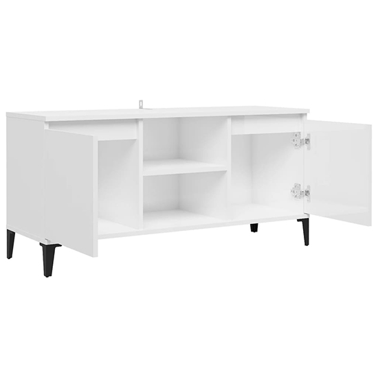 Usra High Gloss TV Stand With 2 Doors And Shelf In White_5
