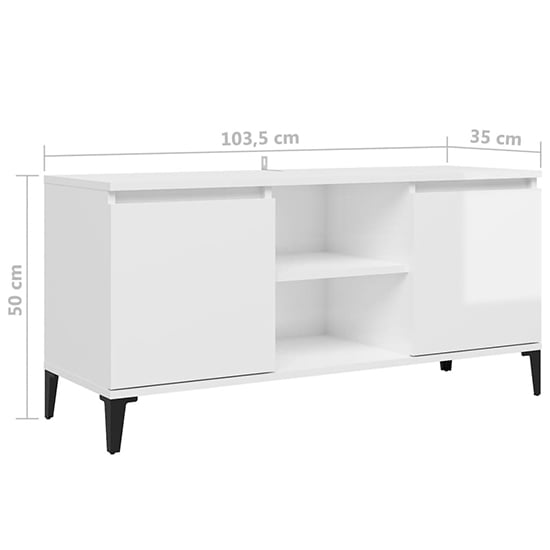 Usra High Gloss TV Stand With 2 Doors And Shelf In White_6