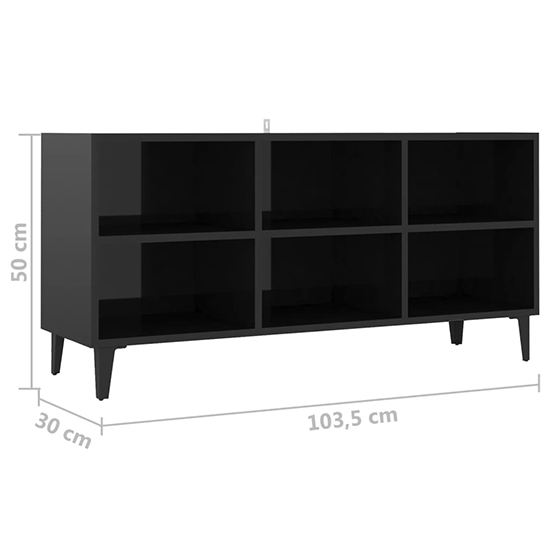 Usra High Gloss TV Stand In Black With Black Metal Legs_4