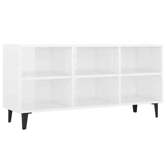 Usra High Gloss TV Stand In White With Black Metal Legs_2