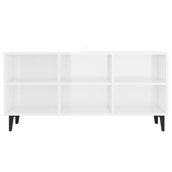 Usra High Gloss TV Stand In White With Black Metal Legs_3