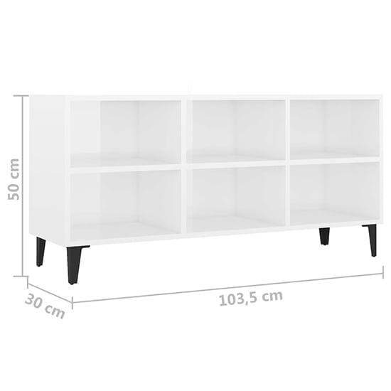 Usra High Gloss TV Stand In White With Black Metal Legs_4