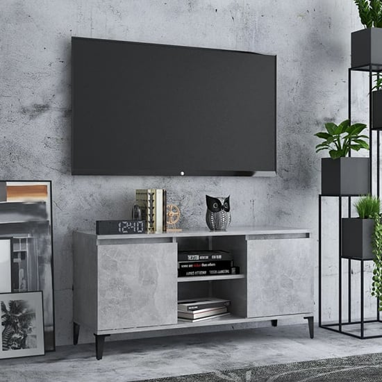 Read more about Usra wooden tv stand with 2 doors and shelf in concrete effect