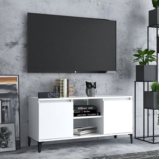 Read more about Usra wooden tv stand with 2 doors and shelf in white