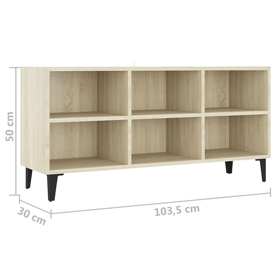 Usra Wooden TV Stand In Sonoma Oak With Black Metal Legs