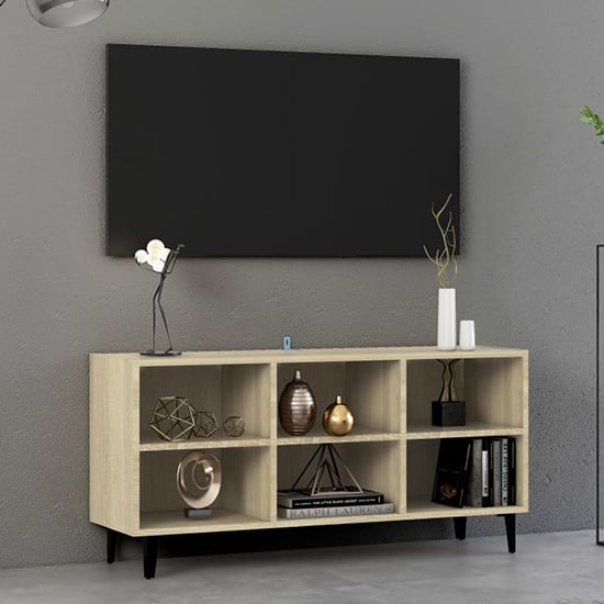 Product photograph of Usra Wooden Tv Stand In Sonoma Oak With Black Metal Legs from Furniture in Fashion