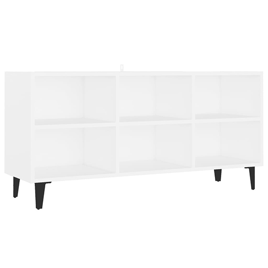 Usra Wooden TV Stand In White With Black Metal Legs