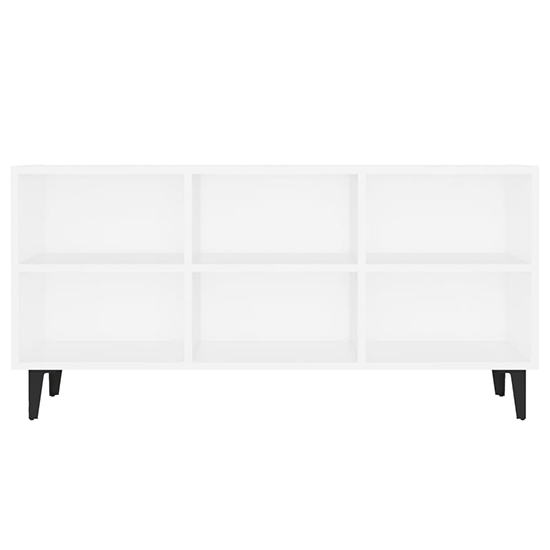 Usra Wooden TV Stand In White With Black Metal Legs