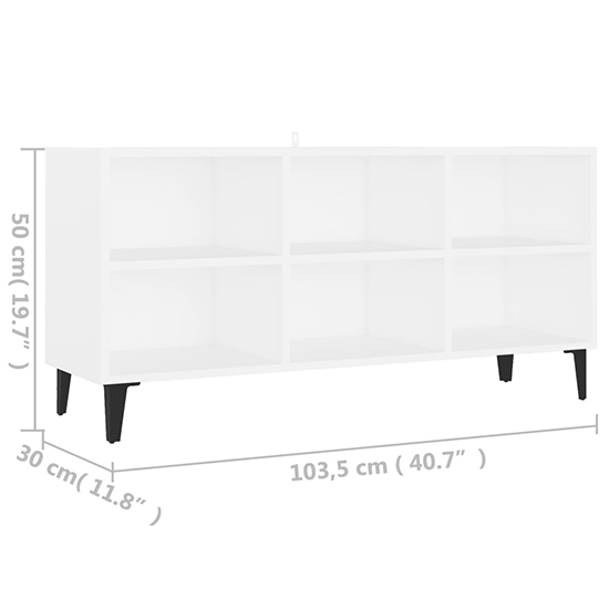 Usra Wooden TV Stand In White With Black Metal Legs