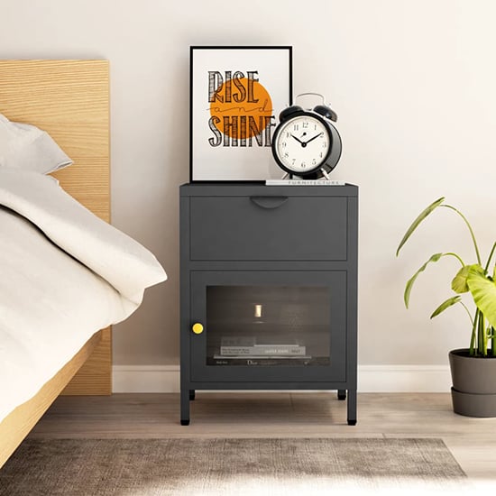 Read more about Utara steel bedside cabinet with 1 door 1 drawer in anthracite