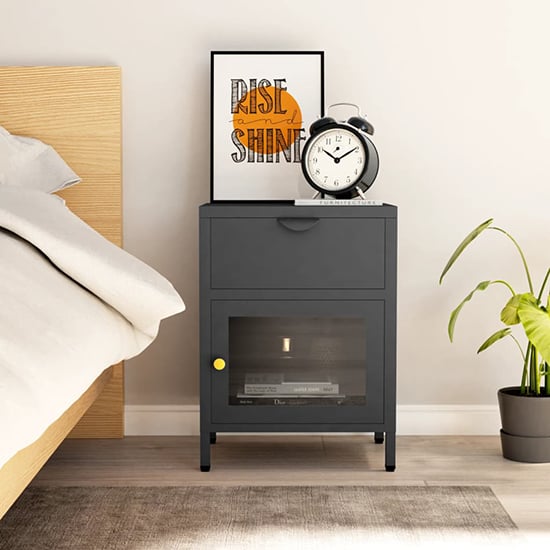 Photo of Utara steel bedside cabinet with 1 door 1 drawer in anthracite