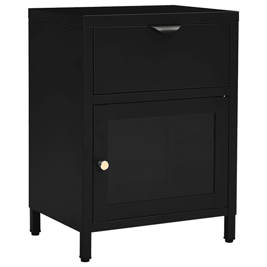 Utara Steel Bedside With 1 Door 1 Drawer In Black Furniture