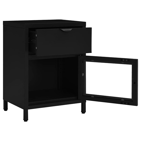 Utara Steel Bedside Cabinet With 1 Door 1 Drawer In Black