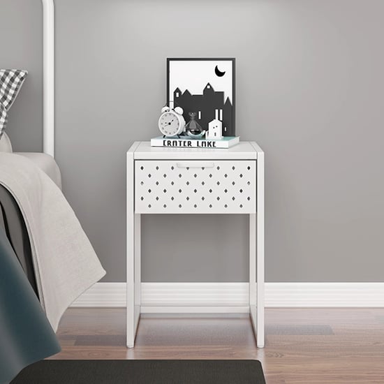 Product photograph of Utara Steel Bedside Cabinet With 1 Drawer In White from Furniture in Fashion