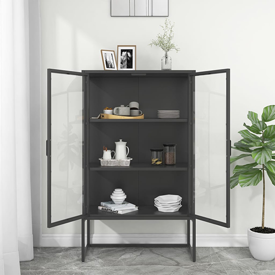 Utara Steel Display Cabinet With 2 Doors In Anthracite