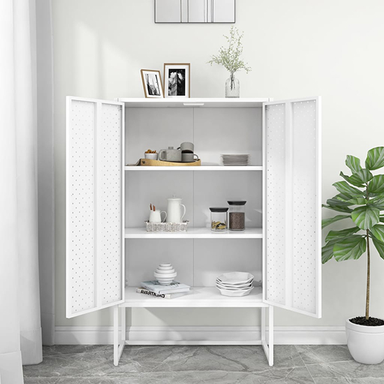 Utara Tall Steel Storage Cabinet With 2 Doors In White