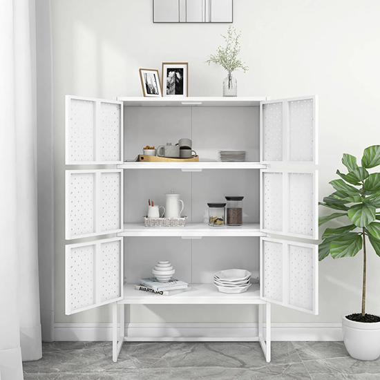 Utara Tall Steel Storage Cabinet With 6 Doors In White