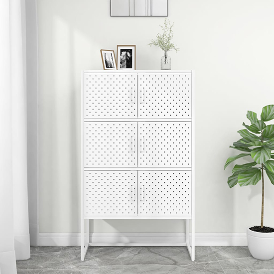 Utara Tall Steel Storage Cabinet With 6 Doors In White