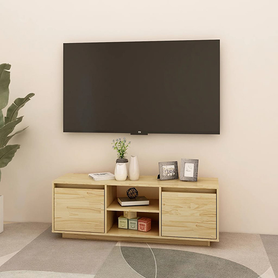 Utari Solid Pinewood TV Stand With 2 Doors In Natural_2