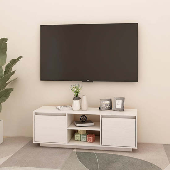 Utari Solid Pinewood TV Stand With 2 Doors In White_2