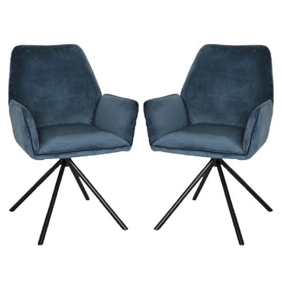 Utica Blue Carver Velvet Dining Chairs In Pair