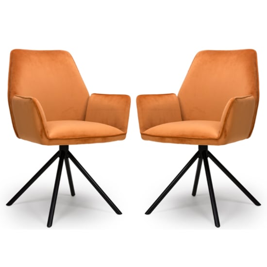 Utica Brunt Orange Carver Velvet Dining Chairs In Pair Furniture in