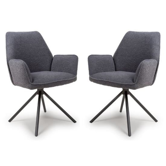 Product photograph of Utica Grey Boucle Carver Snuggly Fabric Dining Chairs In Pair from Furniture in Fashion