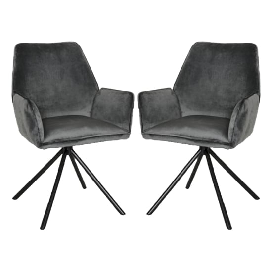 Product photograph of Utica Grey Carver Velvet Dining Chairs In Pair from Furniture in Fashion