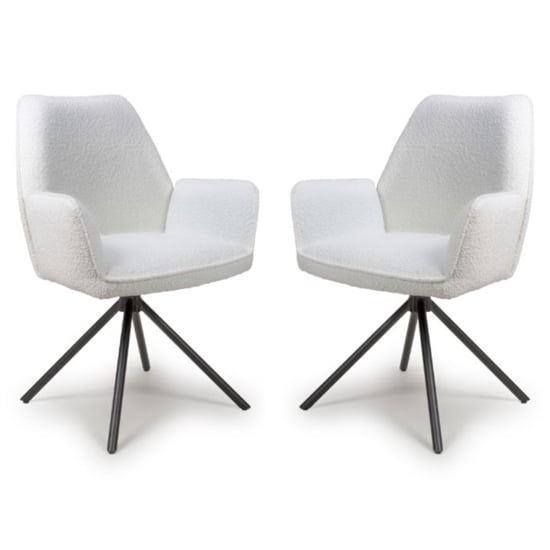 Read more about Utica ivory boucle carver snuggly fabric dining chairs in pair