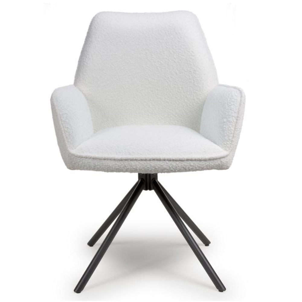Utica Ivory Fabric Dining Chairs With Black Legs In Pair