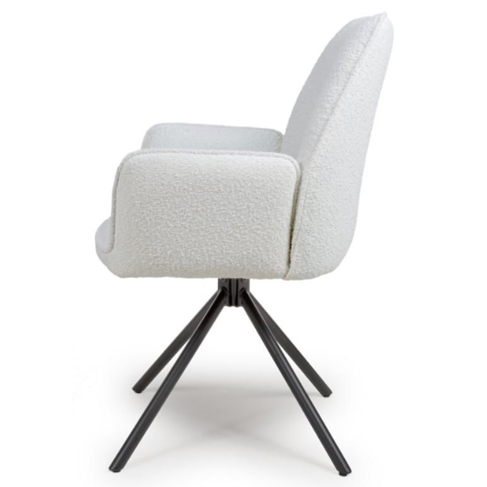 Utica Ivory Fabric Dining Chairs With Black Legs In Pair