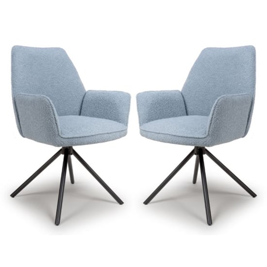 Read more about Utica light blue boucle carver fabric dining chairs in pair