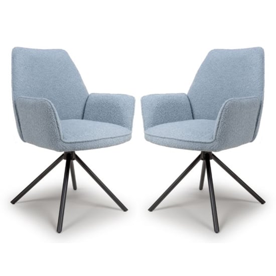Read more about Utica light blue boucle carver fabric dining chairs in pair