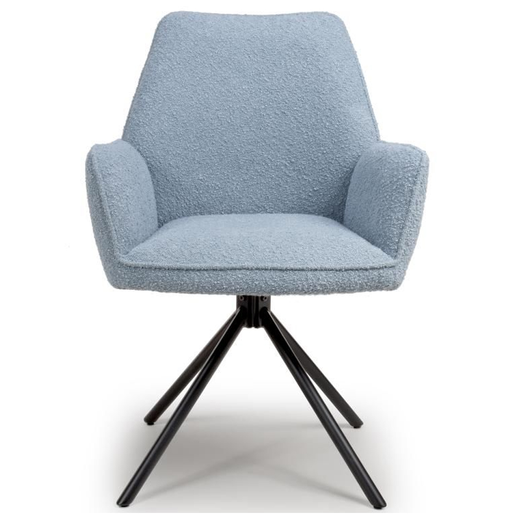 Utica Light Blue Fabric Dining Chairs With Black Legs In Pair