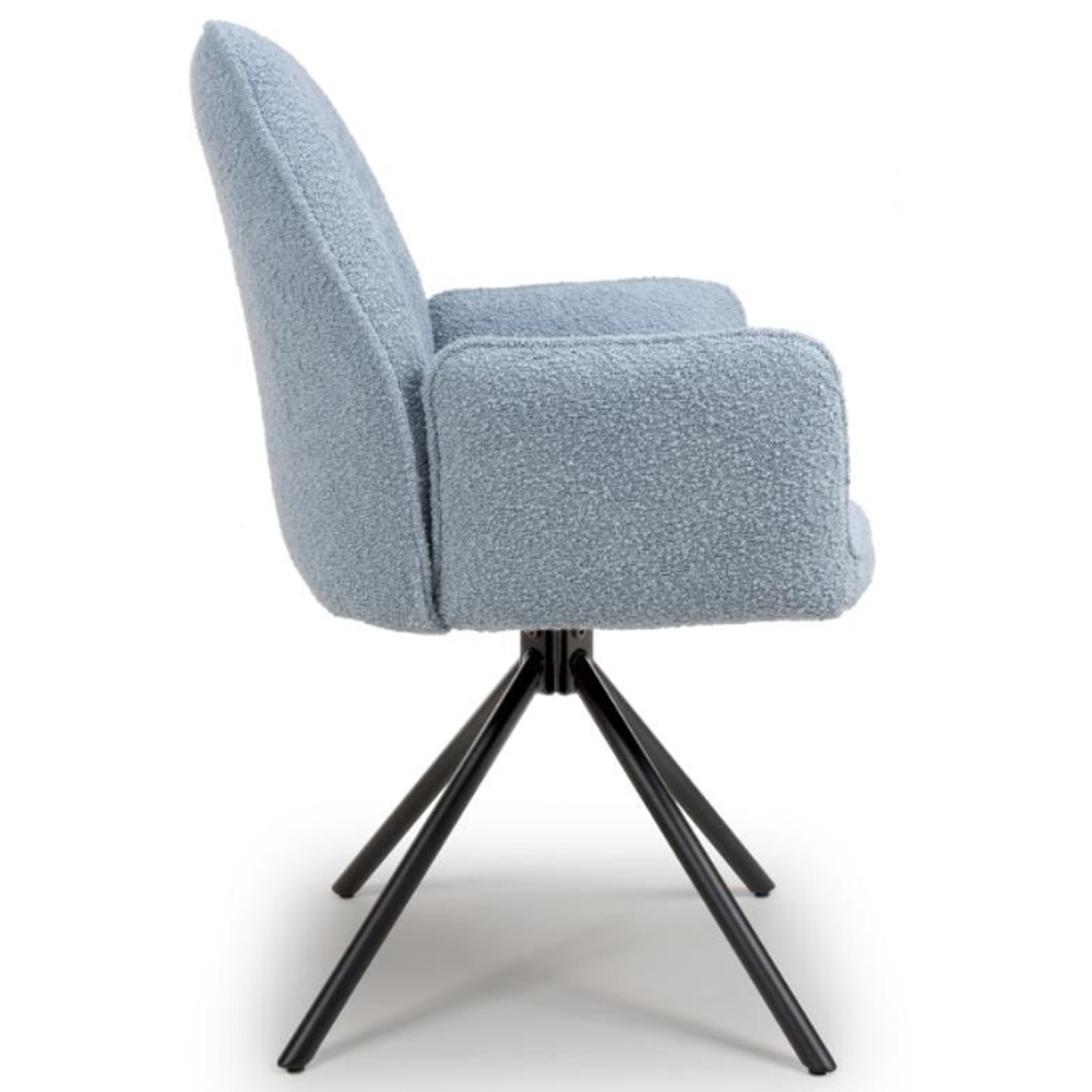 Utica Light Blue Fabric Dining Chairs With Black Legs In Pair