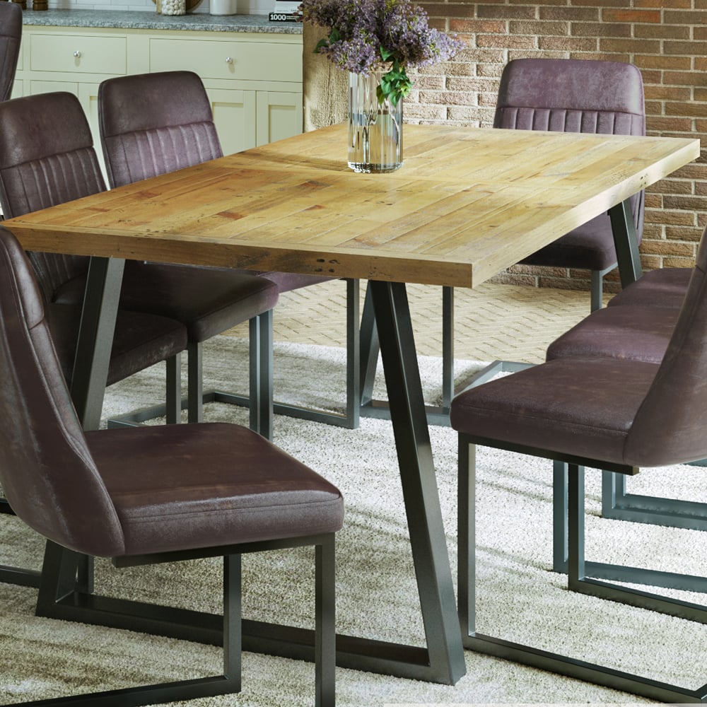 Utica Medium Wooden Dining Table With Horizontal Legs In Satin