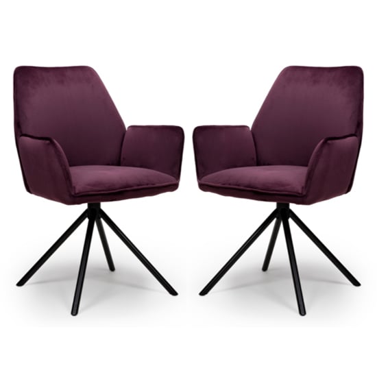 Read more about Utica mulberry carver velvet dining chairs in pair