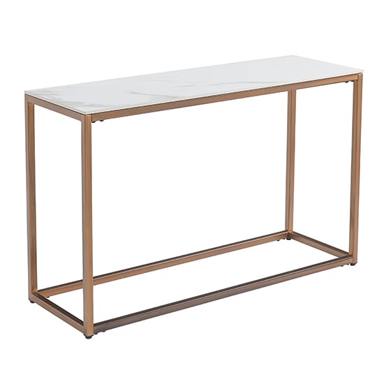 Utica Sintered Stone Console Table In White Kass Gold