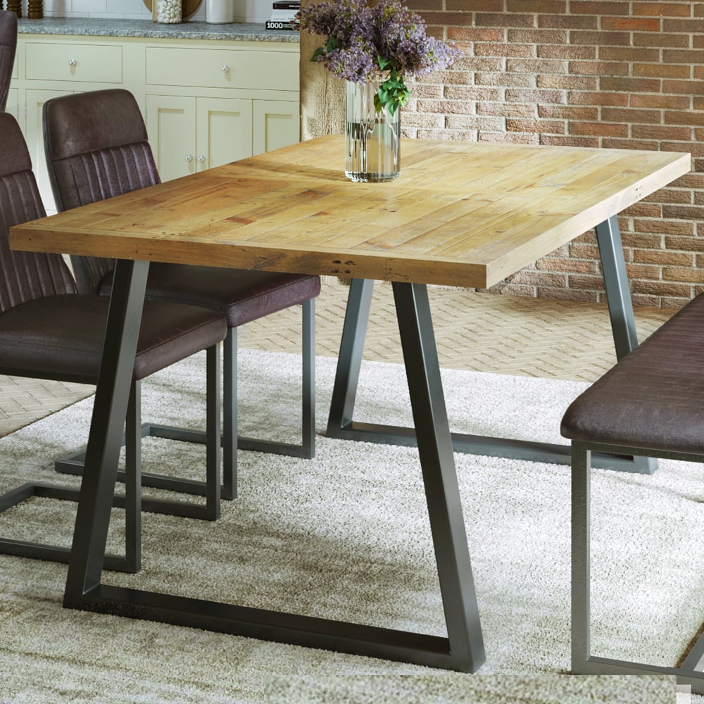 Utica Small Wooden Dining Table Horizontal Legs In Satin