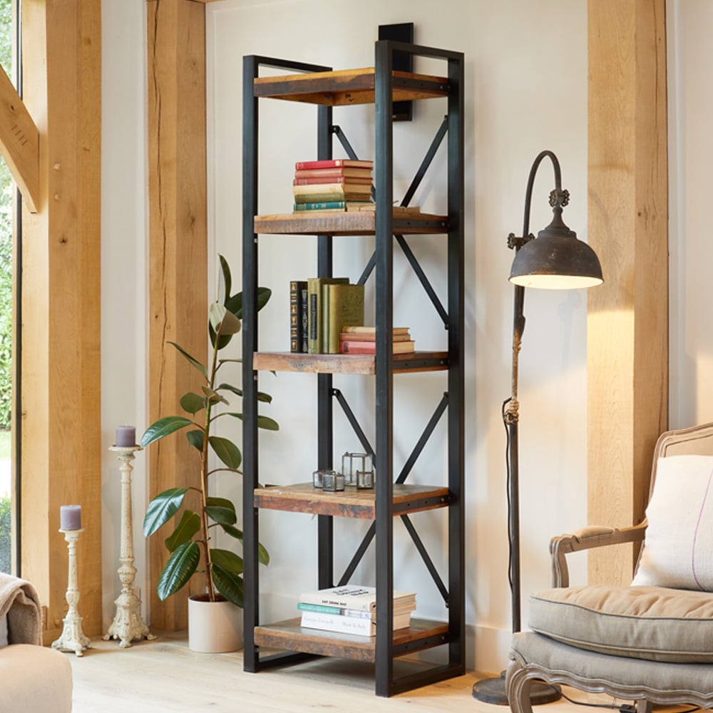 Utica Tall Wooden Bookcase With 5 Shelves In Satin Lacquer