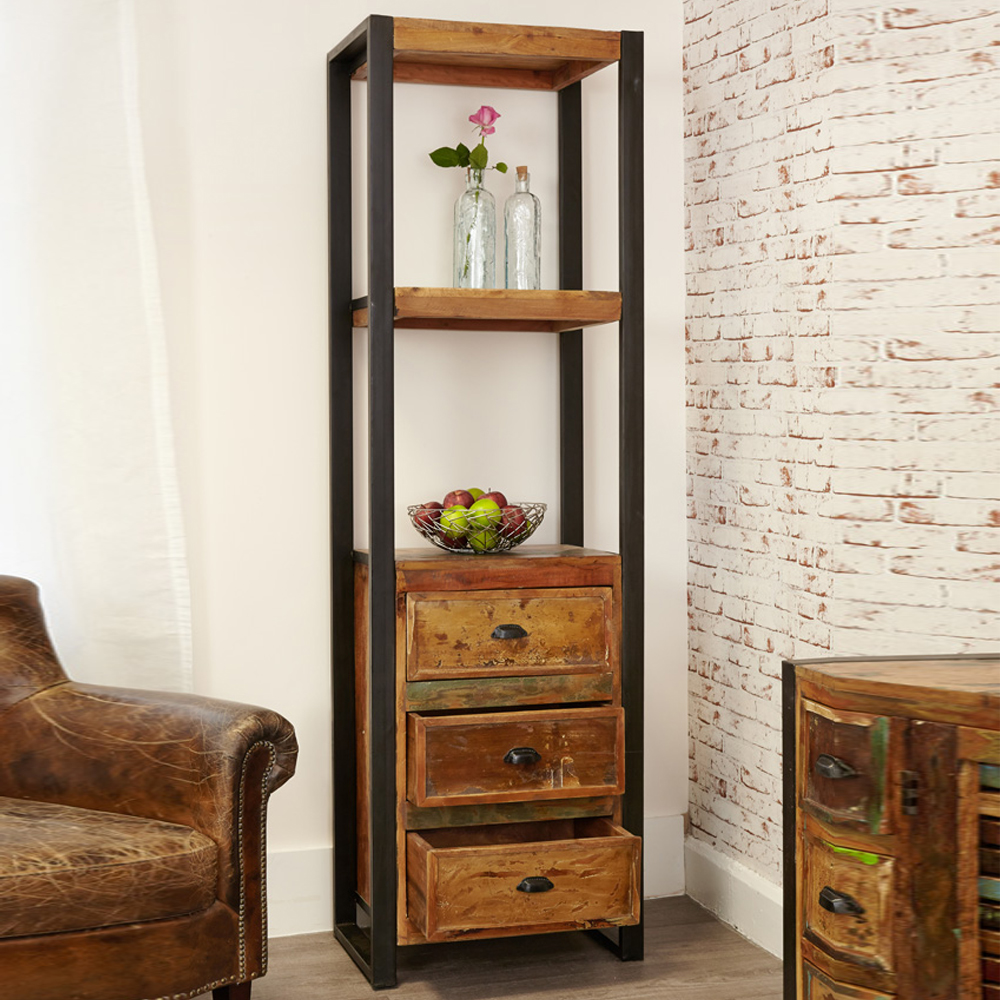 Utica Wooden Bookcase With 3 Drawers In Satin Lacquer