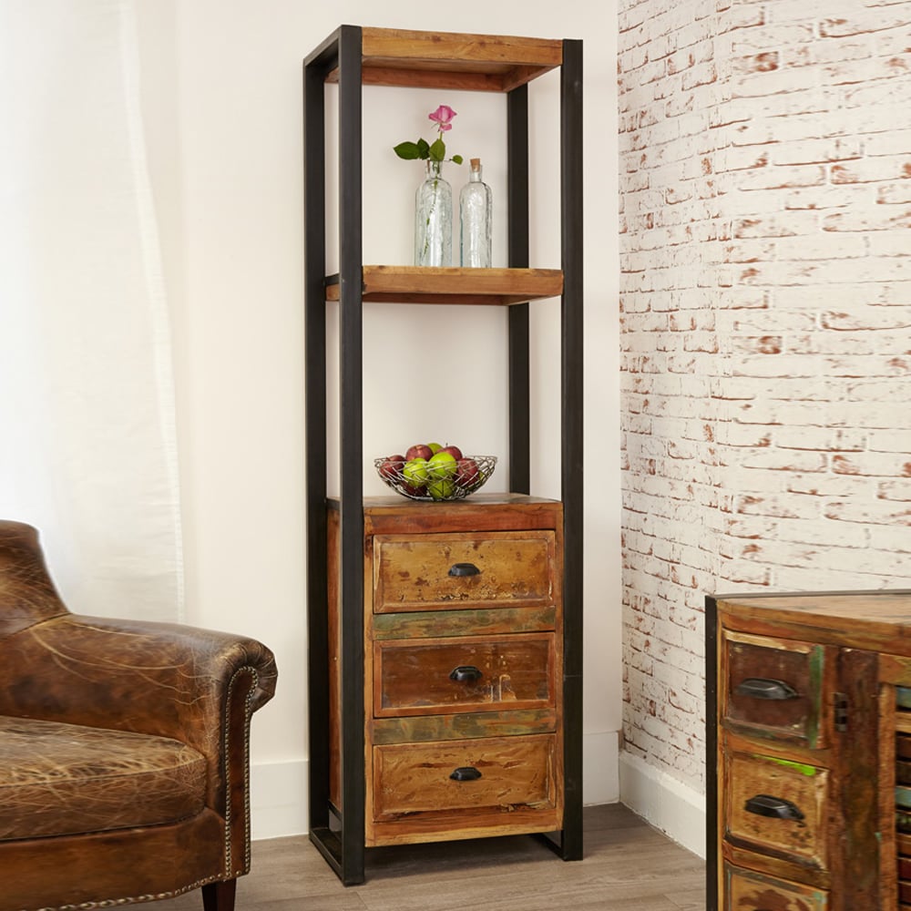 Utica Wooden Bookcase With 3 Drawers In Satin Lacquer