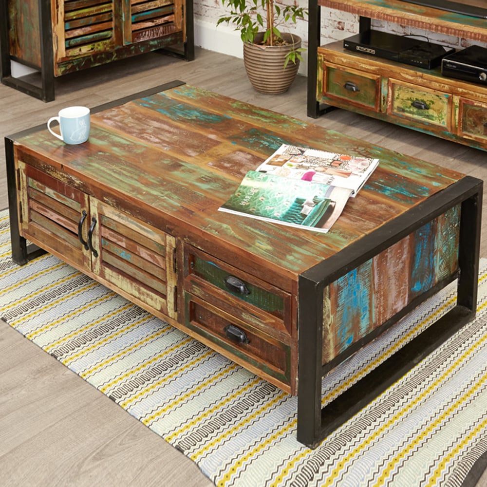 Utica Wooden Coffee Table With 4 Doors 4 Drawers In Satin Lacquer