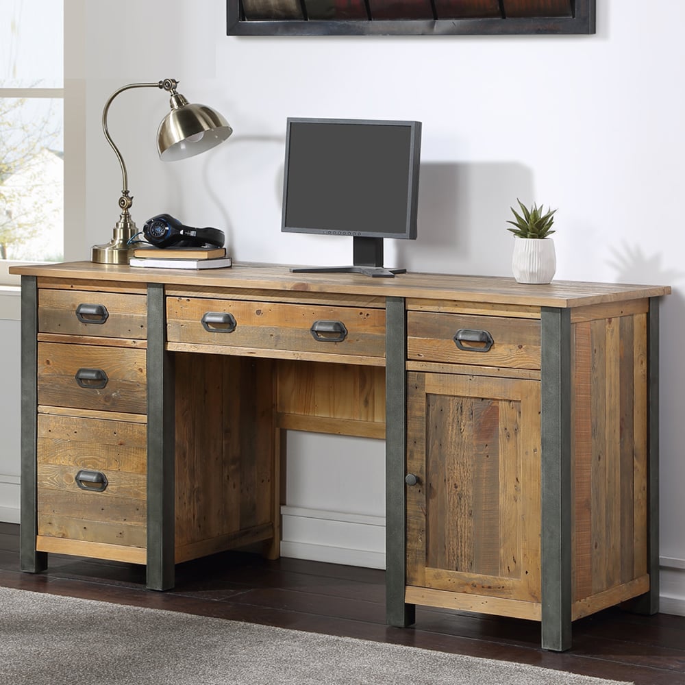 Utica Wooden Computer Desk With 4 Drawers In Satin Lacquer