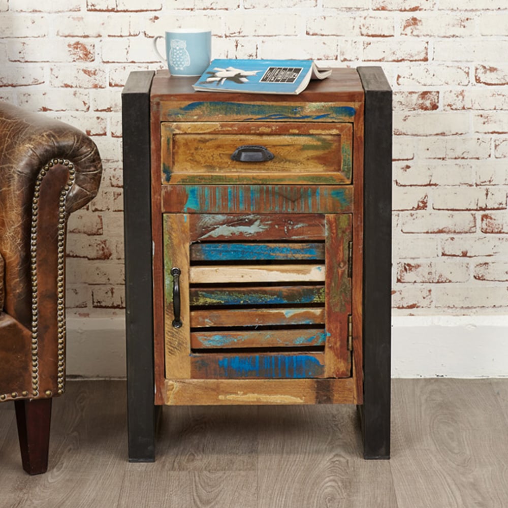 Utica Wooden Lamp Table With 1 Door 1 Drawer In Satin Lacquer
