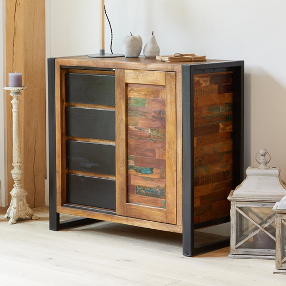 Utica Wooden Sideboard With 1 Door 4 Drawers In Satin Lacquer