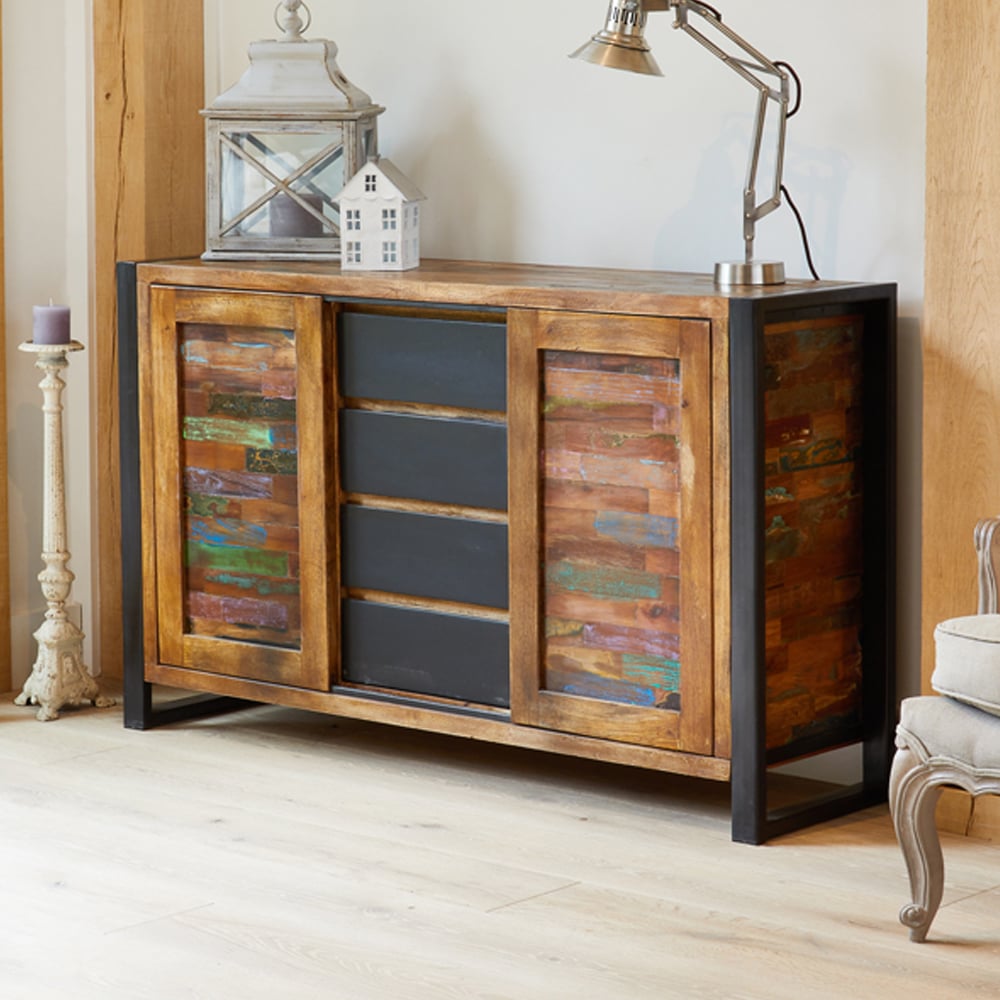 Utica Wooden Sideboard With 2 Doors 4 Drawers In Satin Lacquer