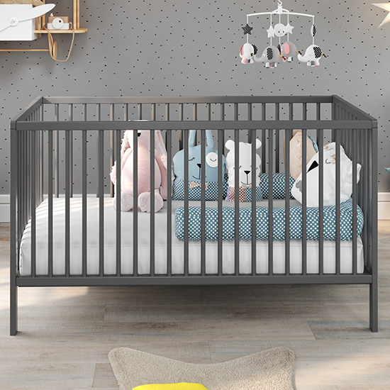 Uvatera Wooden Baby Cot With Slatted Frame In Matt Grey_2