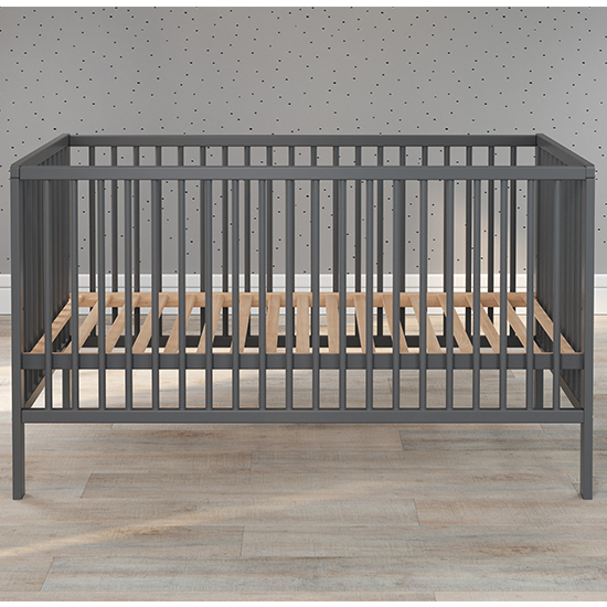 Uvatera Wooden Baby Cot With Slatted Frame In Matt Grey_4